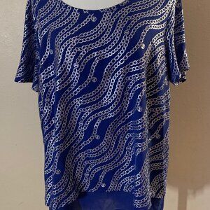 Michael Kors women's L royal blue metallic chain print layered flowy blouse